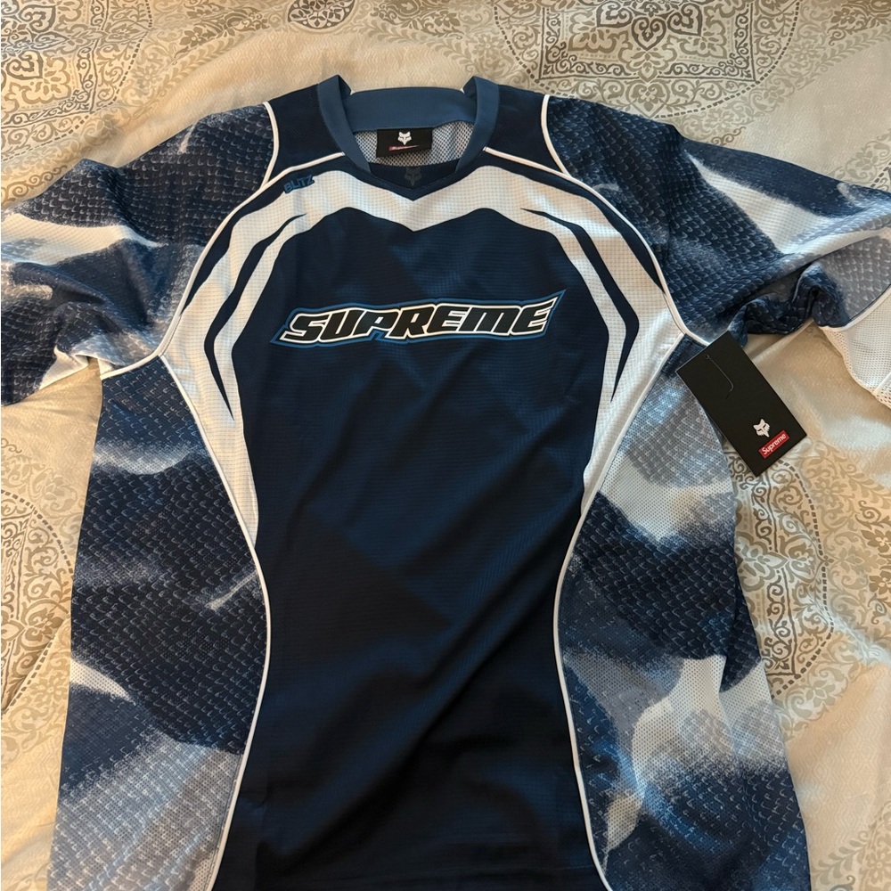 Supreme Blue and White Rash Guard Swim Shirt